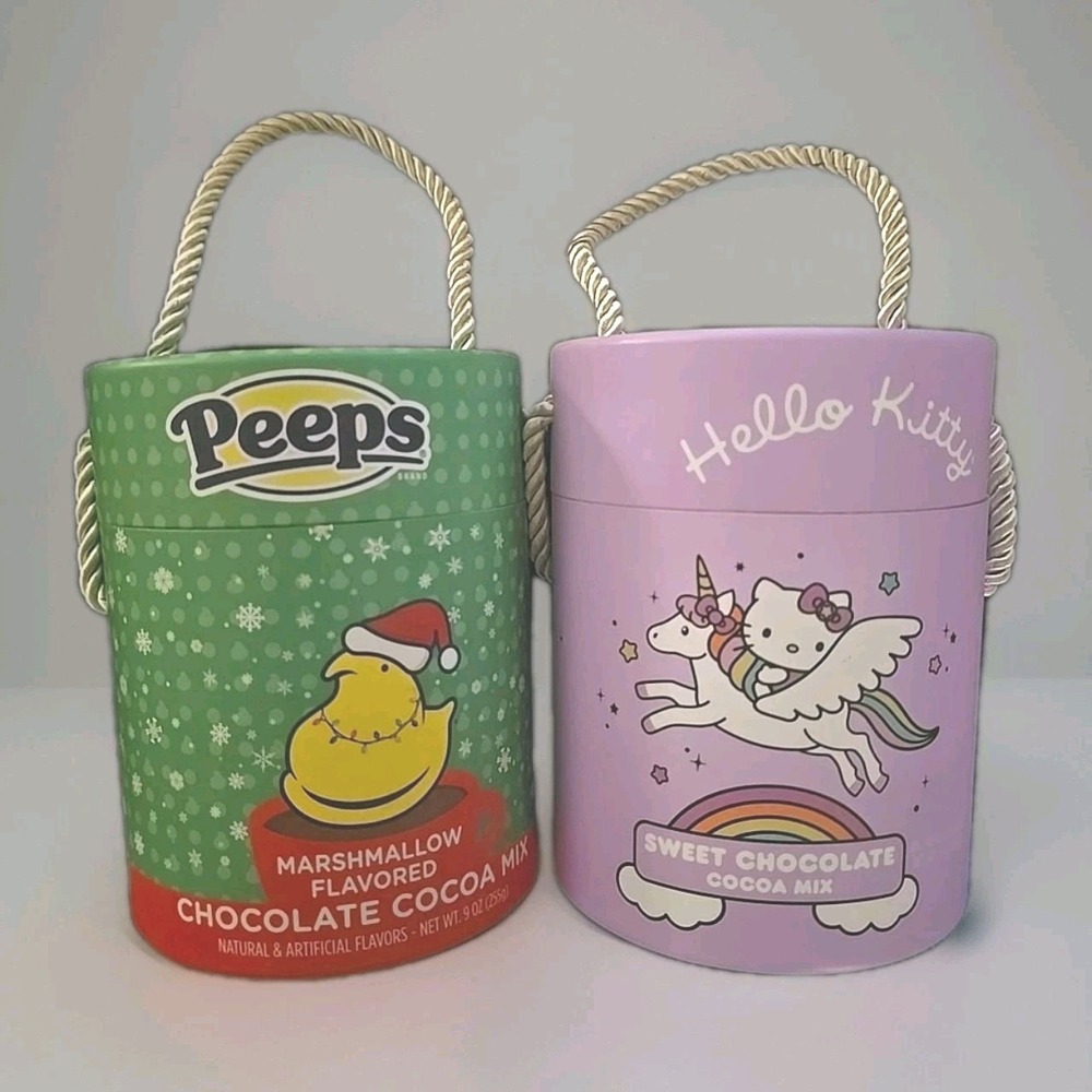 Peeps Hello Kitty Empty Cocoa Tins Green Purple Size 9oz Decorative Storage